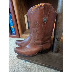 Aldo Women's Size 38 US 8 Brown Leather Western Cowboy Tooled Boots